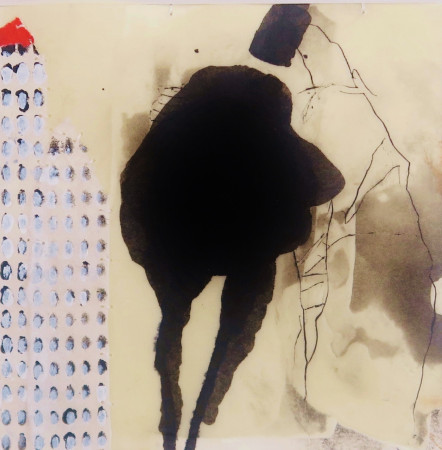 "IN DER STADT"  Mixed Media Wachs, Papier, 30x30 