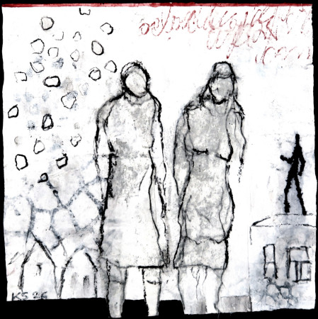 "SERIE GESCHICHTEN" Geschichte Nr.3, Mixed Media/Papier/Holz 20x20